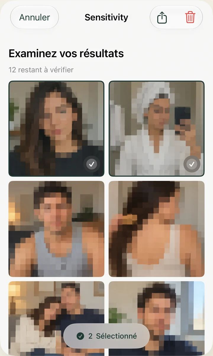 Sensitivity sur iPhone avec des photos d’exemple sélectionnées