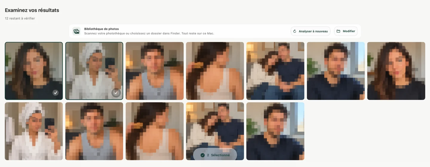 Sensitivity sur Mac avec des photos d’exemple sélectionnées