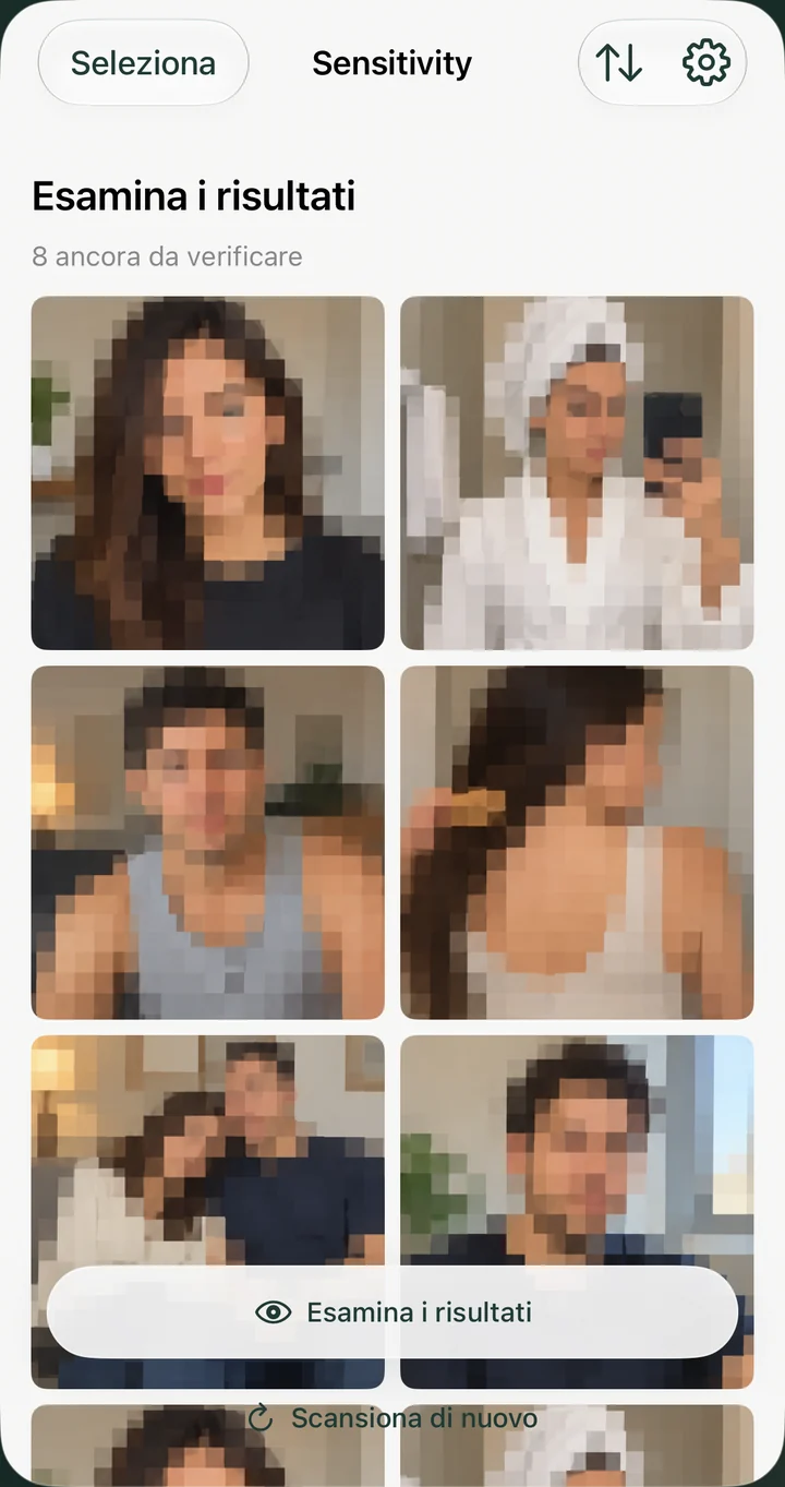 Sensitivity schermata di revisione con foto di esempio fittizie