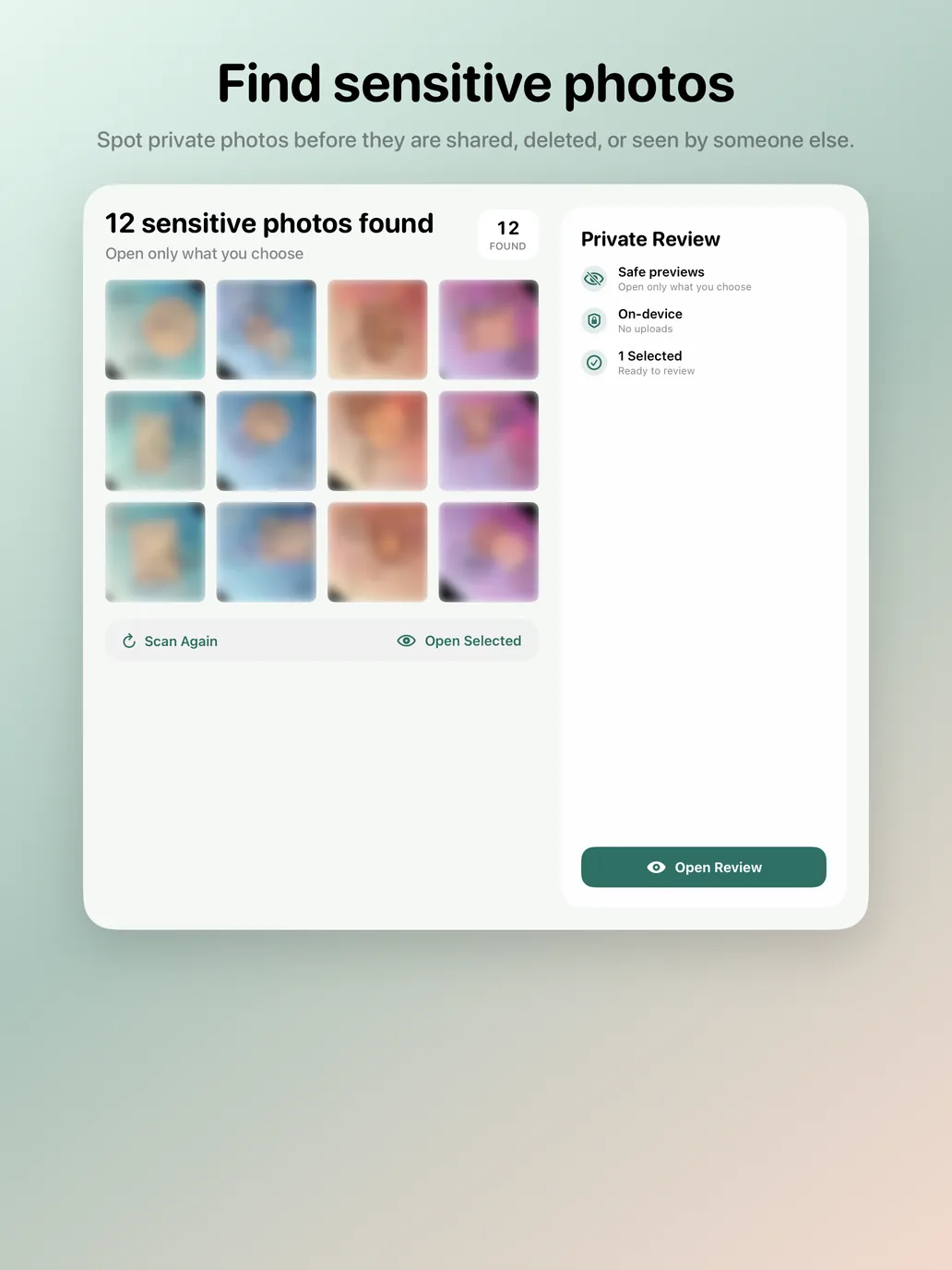 Sensitivity on iPad showing the private scan flow
